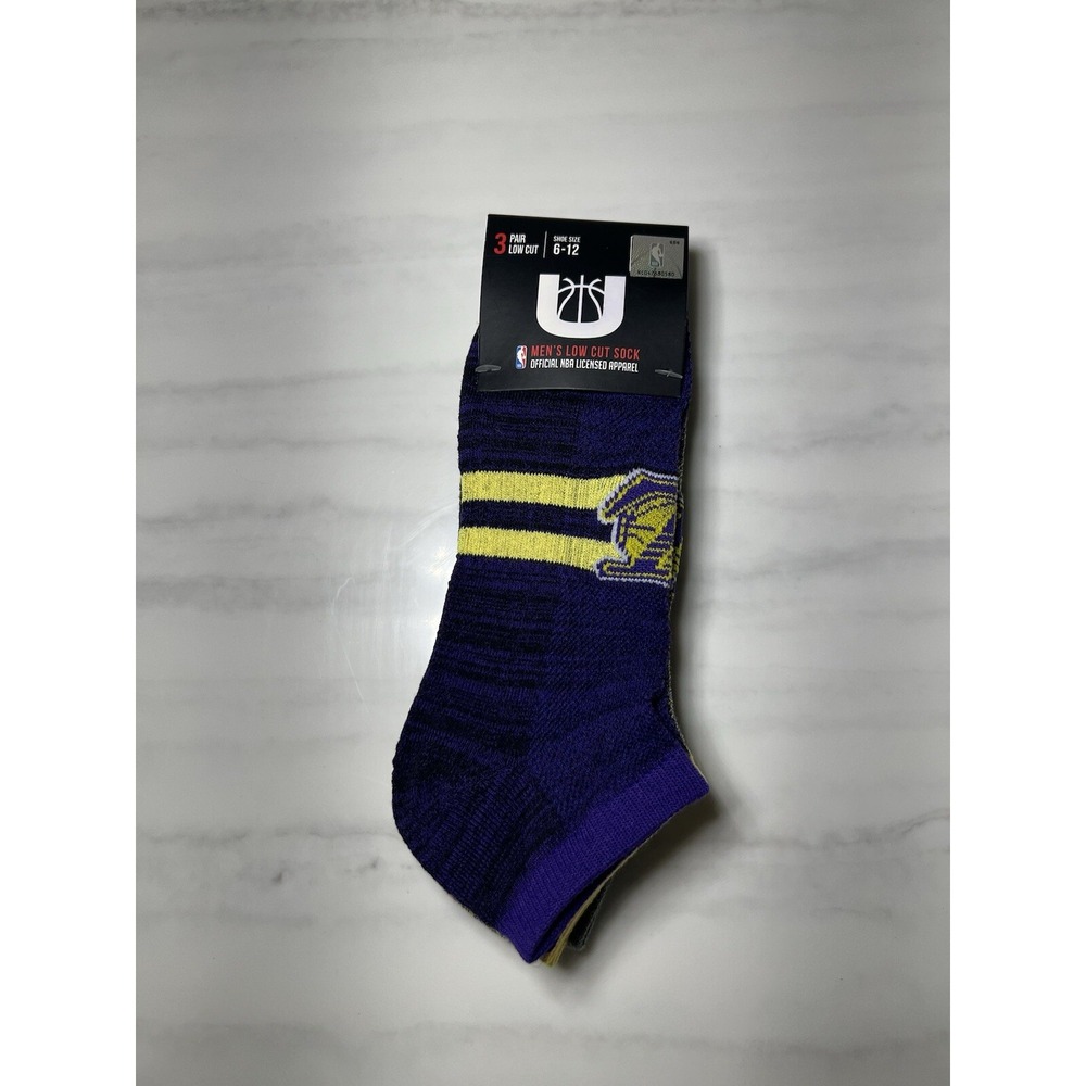 NBA Los Angeles Lakers Mens 3 Pair Of No Show Socks Purple Gold Shoe Size 6-12